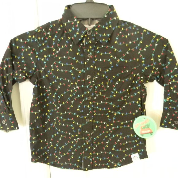 Boys Free Planet Black w/ Christmas Lights Button Up Shirt 3T NWT - Picture 1 of 5